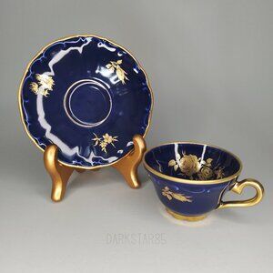 Vintage Bareuther & Co. Waldassen Bavaria Echt Cobalt Floral Teacup and Saucer